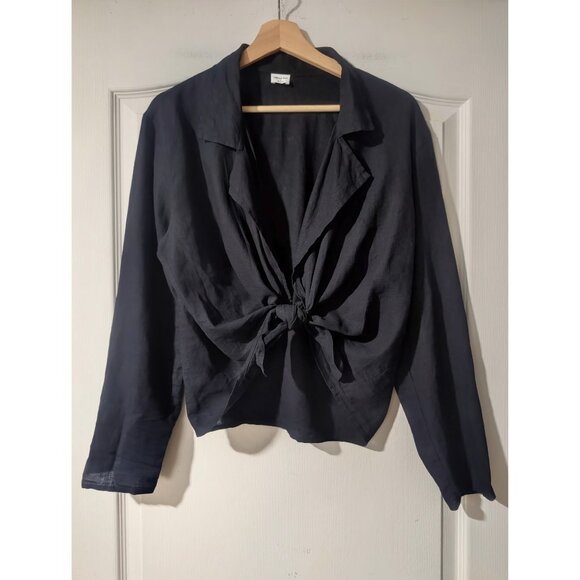 Aritzia Wilfred Free | Aperitif Tie-front Linen Top In Black - Picture 4 of 10